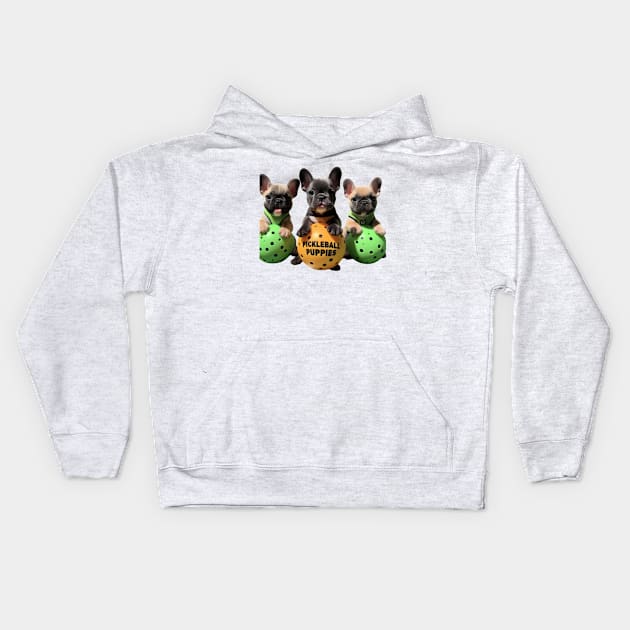 French Bulldog Puppies Pickleball Design Kids Hoodie by Battlefoxx Living Earth